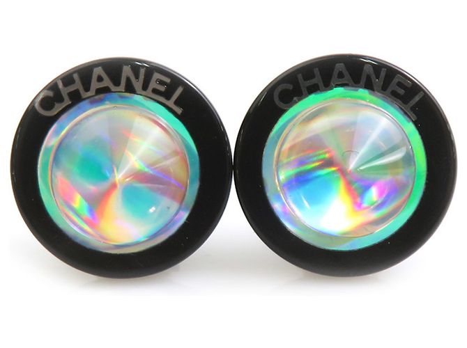 Boucles d'oreilles clips Chanel noires et argentées