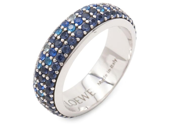 Anello Loewe Pave Thin in argento e cristallo blu