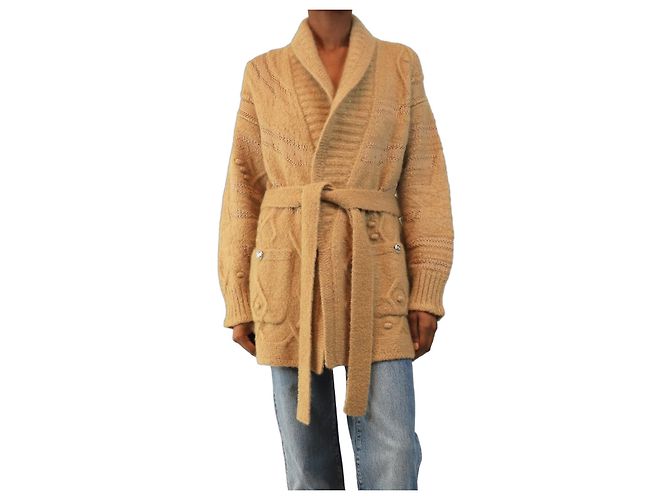 Chanel Grobstrick-Cardigan in Hellbraun - size UK 8