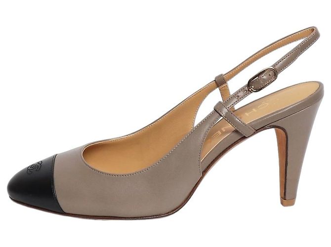 Chanel Taupe leather slingback heels - size EU 38