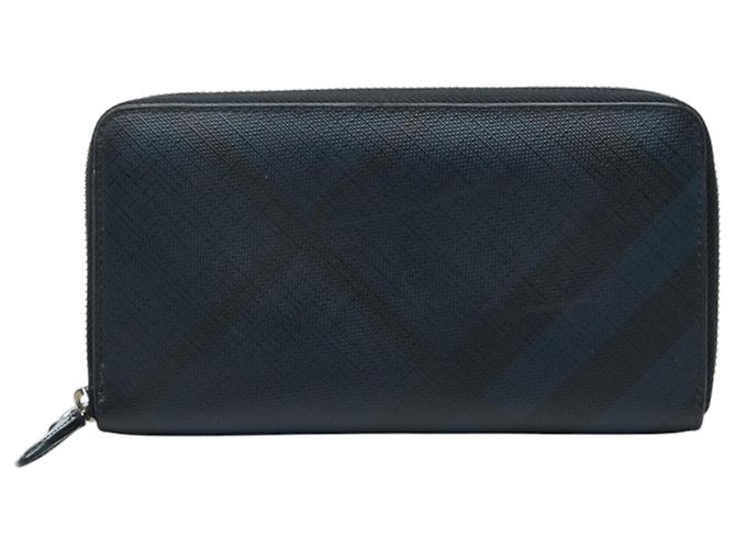 Portafoglio lungo con zip Burberry Navy Shadow Check