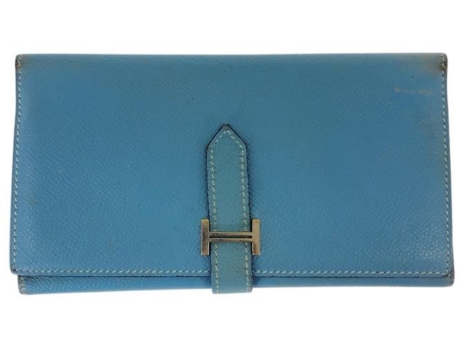 Hermès Hermes Bearn Tri-fold Long Wallet in Light Blue