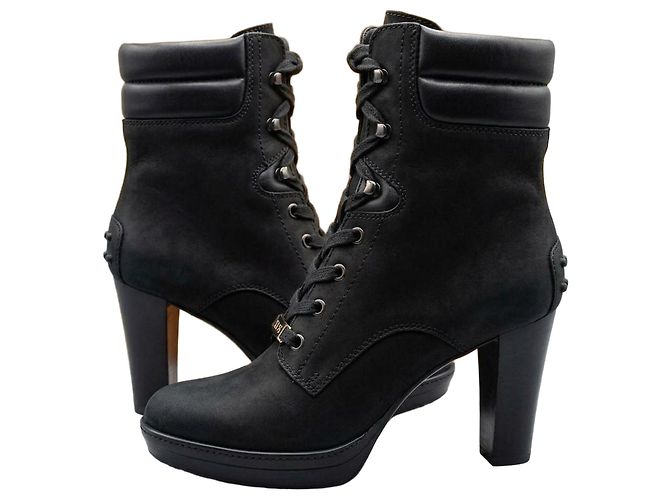 Tod's Schwarze Leder-Schnürstiefeletten mit Absatz