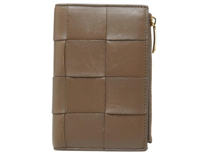 Cartera bi-fold de cuero marrón Bottega Veneta