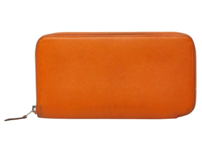 Hermès Portafoglio lungo Hermes Azap in seta, pelle Orange e Silver