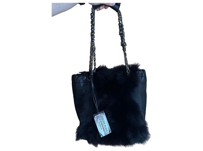 Philipp Plein Bolsa de Mão Couro Preto com Pele