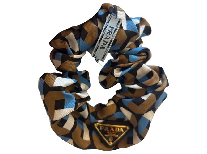Scrunchie in seta con stampa geometrica Prada