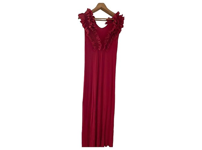Bcbg Max Azria Abito maxi con volant BCBGMAXAZRIA rosso in viscosa