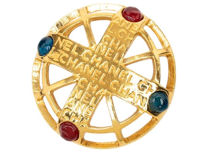 Spilla Chanel Logo Multicolor Dorata