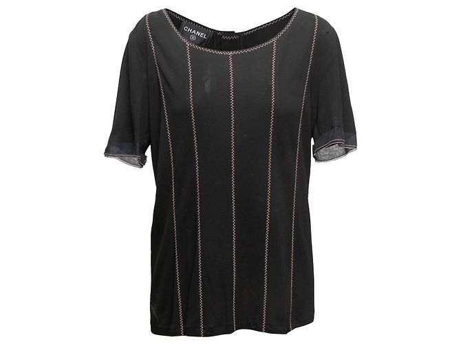 Chanel Kurzarm-Top Schwarz Größe US L