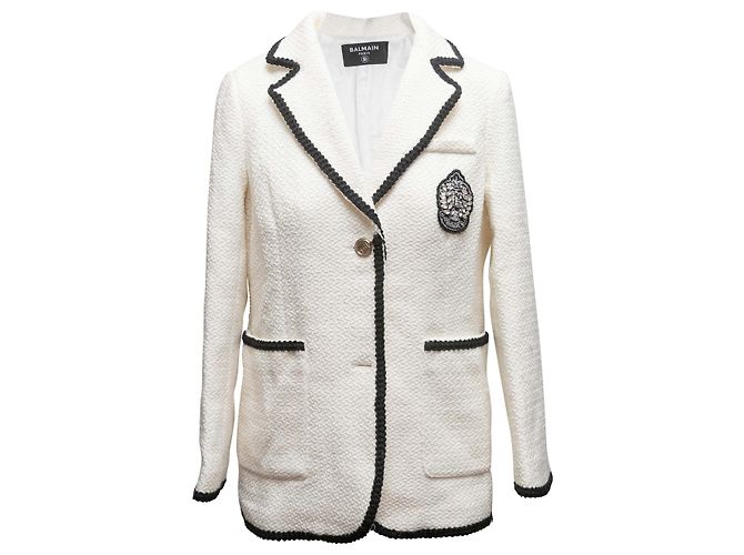 Balmain Blazer mit Wappen in Weiß & Schwarz Größe US S