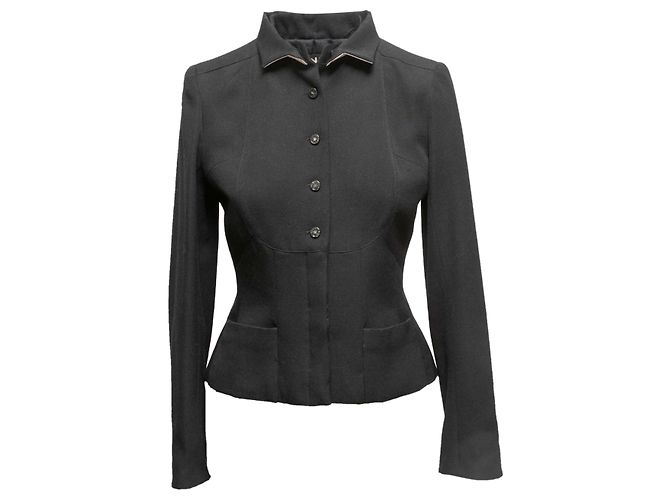 Black Chanel Silk-Trimmed Fitted Wool Jacket Size FR 38