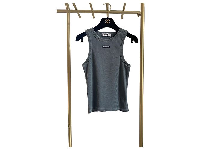Chaleco Slim Acanalado Miu Miu Gris de Algodón con Logo