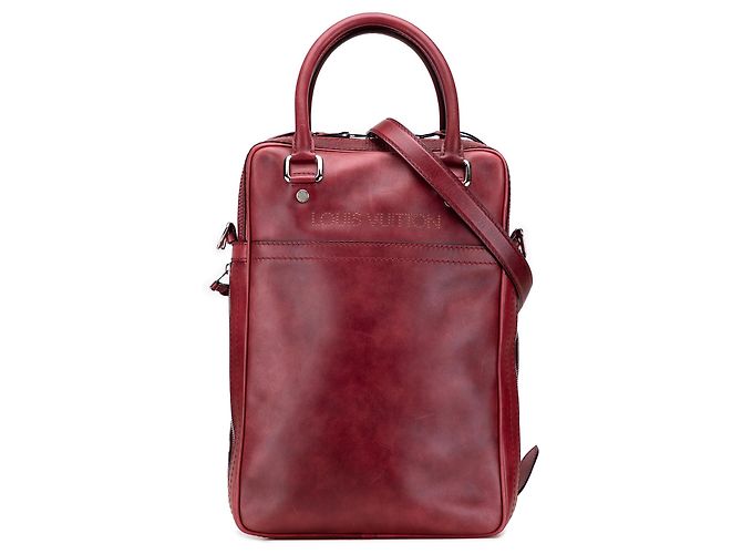 Bolsa Satchel Vertical de Documentos Louis Vuitton Bequia em Couro Vermelho