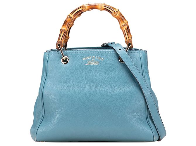 Bolsa Gucci Small Bamboo Shopper em couro de bezerro azul
