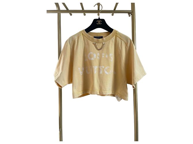 Top Louis Vuitton Amarillo de Algodón de Manga Corta con Logo Cadena