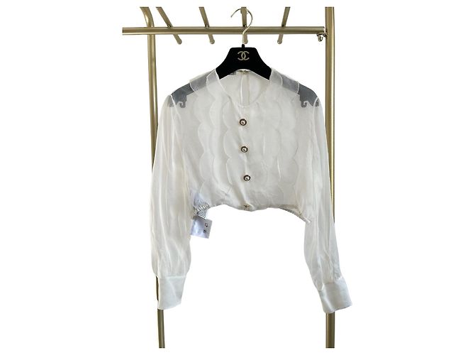 Top Miu Miu in garza di seta bianca