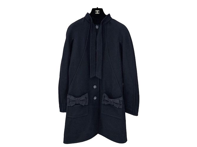 Chanel 24B Langer Wollmantel Schwarz