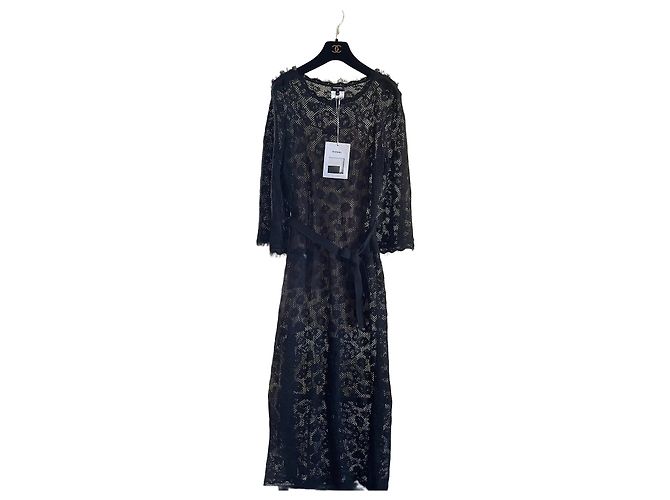 Chanel 22S Langes Spitzenkleid Schwarz