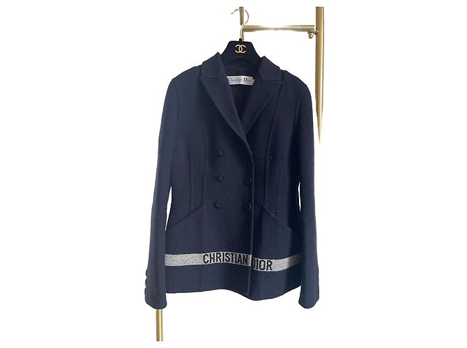 Dior Navy Wool Double Breasted Suit Jacket