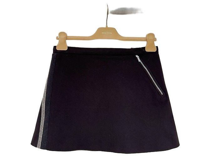 Miu Miu Brown Polyamide Zip Skirt with Webbing Trim