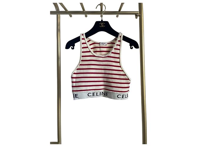 Canotta Céline a righe rosse e bianche in cotone