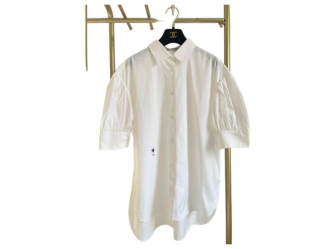 Camicia Dior Bianca in Cotone con Ricamo a Ape e Maniche a Sbuffo
