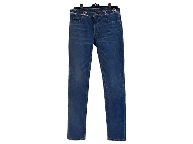 Céline Jeans aus blauem Denim mit Perlen am Bund