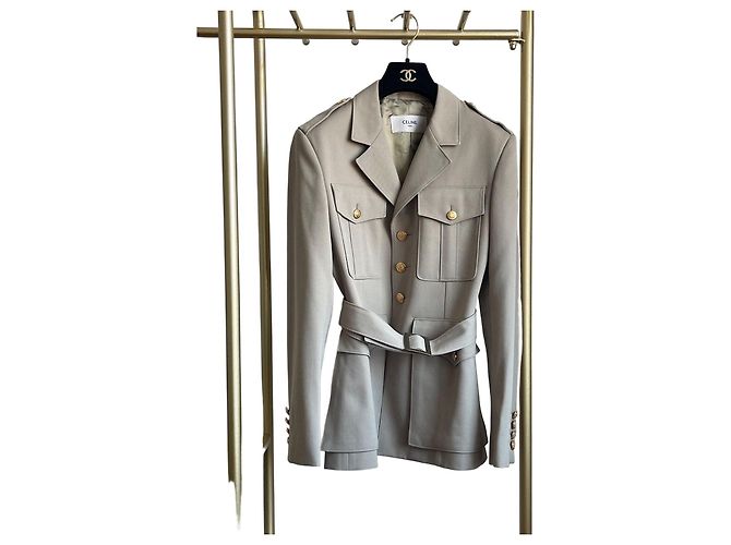 Gabardina de algodón beige Céline con botones dorados