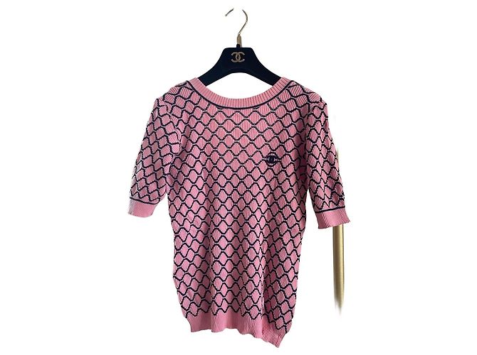 Chanel 20P Top de Algodón con Patrón de Cuadros Diamante Rosa y Blanco