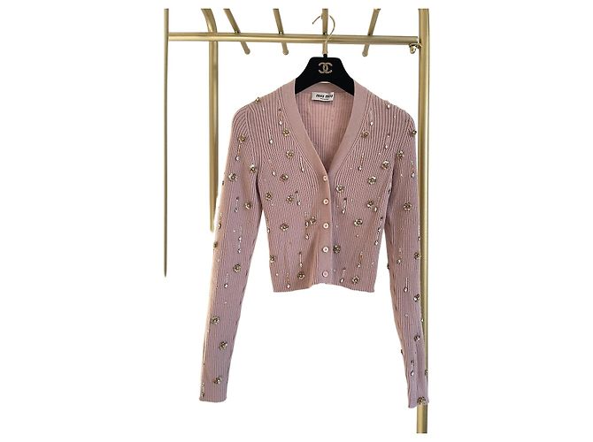 Miu Miu Strickcardigan in Rosa im Tweed-Stil aus Wolle