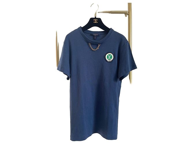 Louis Vuitton Camicia Corta in Cotone Blu con Logo
