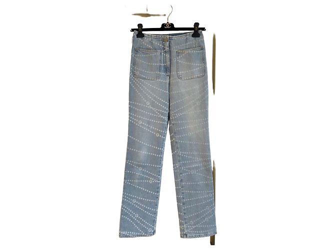 Jeans Chanel 25P in denim blu con perle
