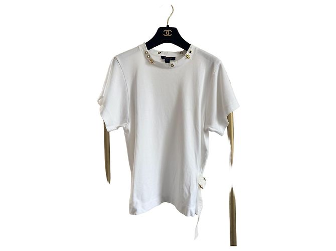 Top Louis Vuitton Branco de Algodão com Detalhe Recortado Dourado