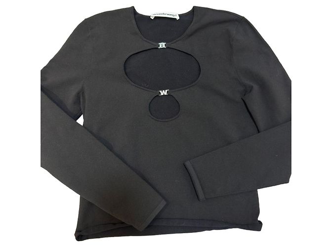 Alexander Wang Top Nero a Maniche Lunghe con Logo e Cristalli