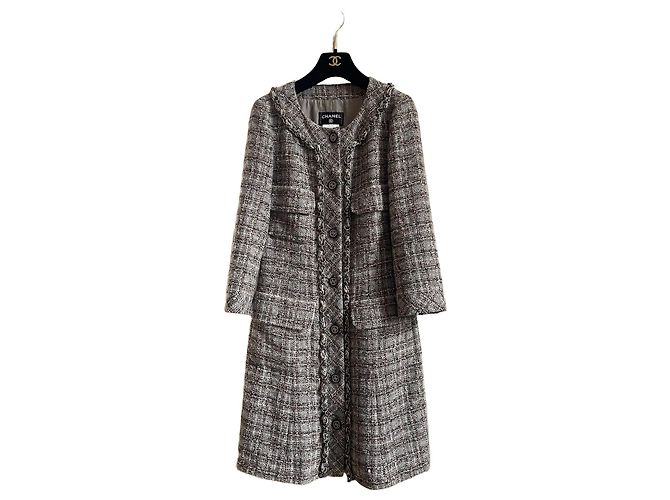 Chanel Edinburgh Gray Checkered Tweed Coat