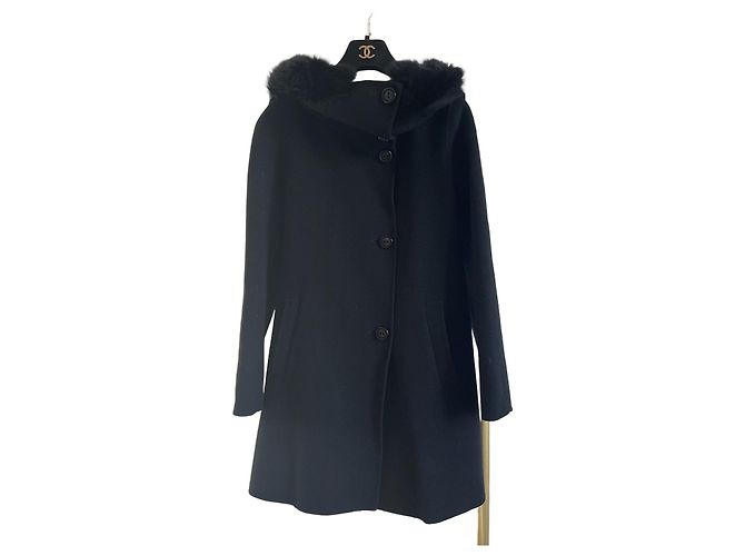 Casaco Max Mara Studio de lã preto com gola de pele