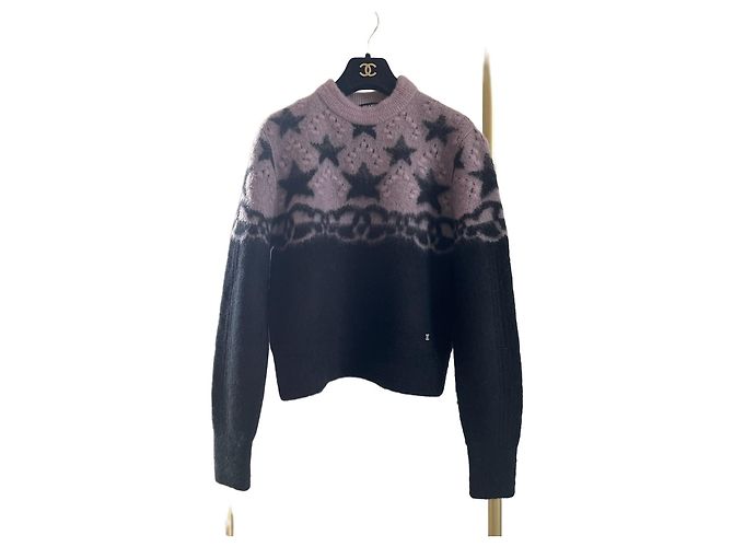 Chanel 23N Pull en cachemire noir motif étoile