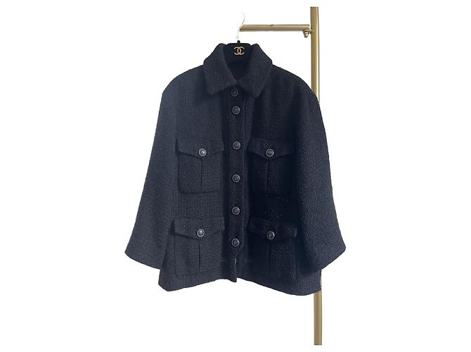 Chanel Black Tweed Four-Pocket Jacket Size 36