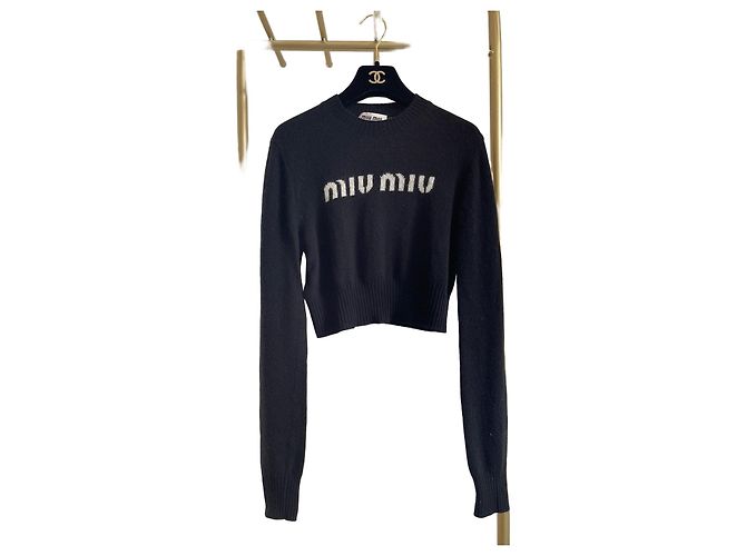 Miu Miu Schwarzer Cashmere Strickpullover mit Logo