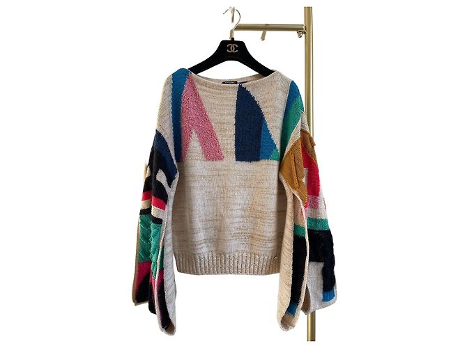 Chanel Egypt Color-Block Strickpullover Wolle Burgund