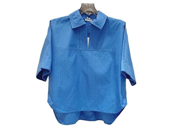 Camicia Hermès in seta blu a maniche corte 34
