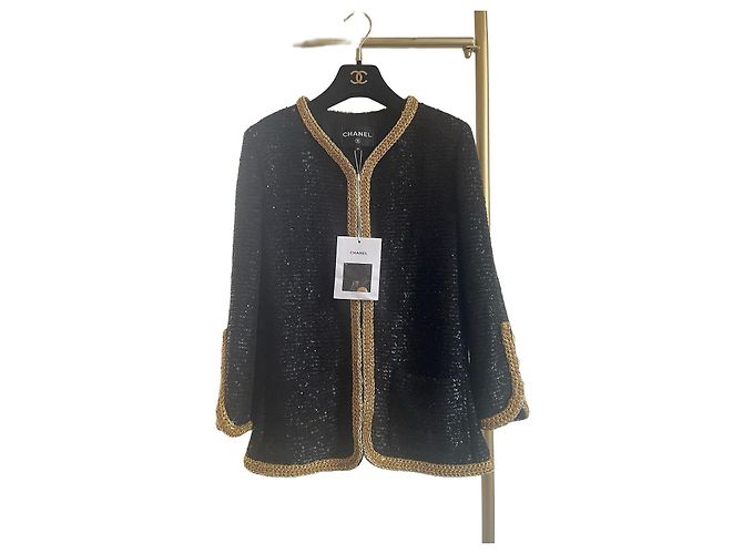 Chanel 22S Sequin Embellished Jacket Black and Gold