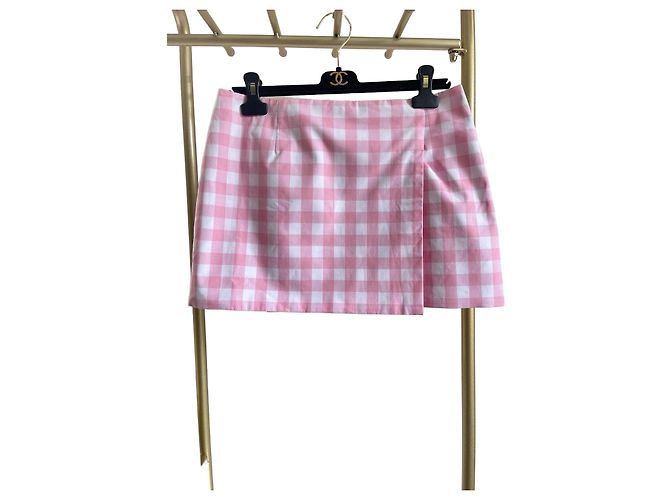 Gonna Prada a quadretti rosa e bianca in cotone