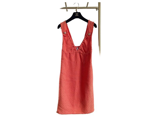 Vestido Chanel Laranja de Viscose Estilo Crochê