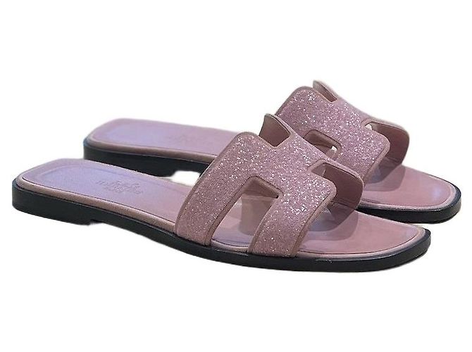 Hermès Oran Style H Sandalen Rosa Glitzer 36