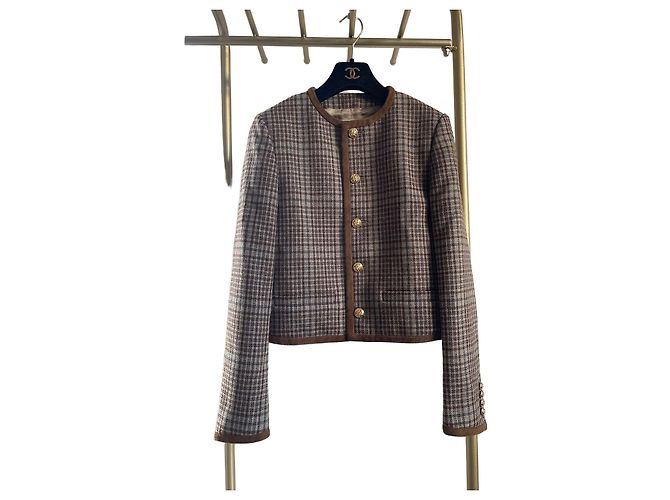 Giacca Céline in Tweed a Quadri Multicolore