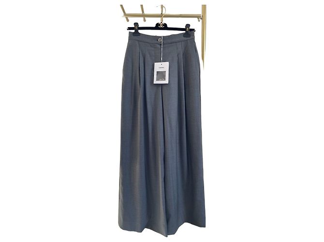 Chanel 22C Weit geschnittene Hose Wolle Grau