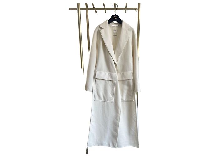 Hermès White Cashmere Coat with Leather Panels Size 34