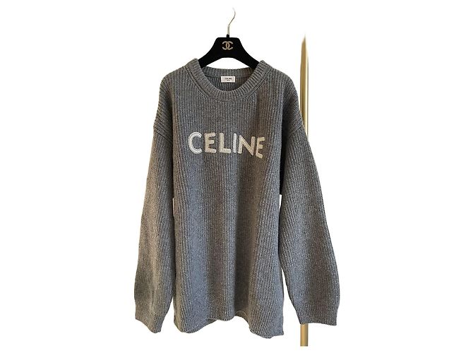 Pull Céline en laine gris avec logo oversized